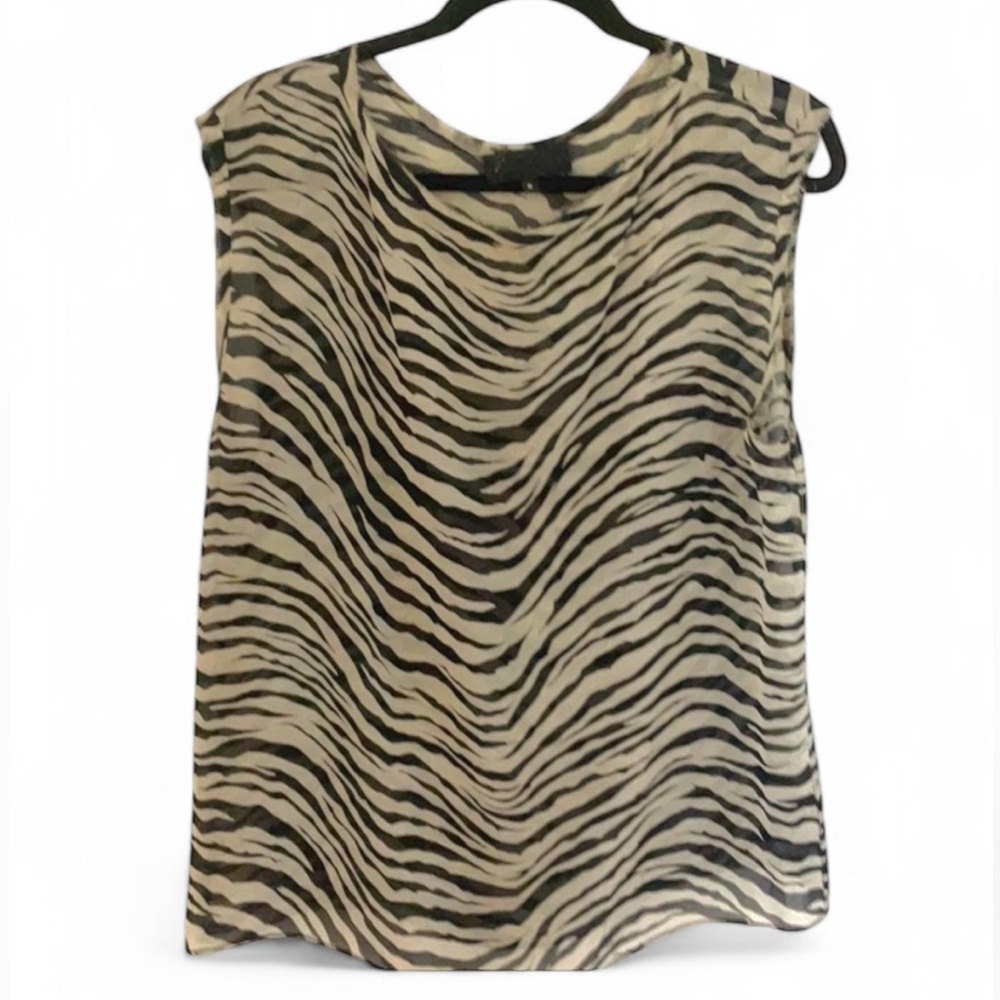 Nili Lotan “ Sadie Tank “ Bengal Tiger Sheer Zebra SILK Top Blouse Black Cream M - Picture 14 of 16